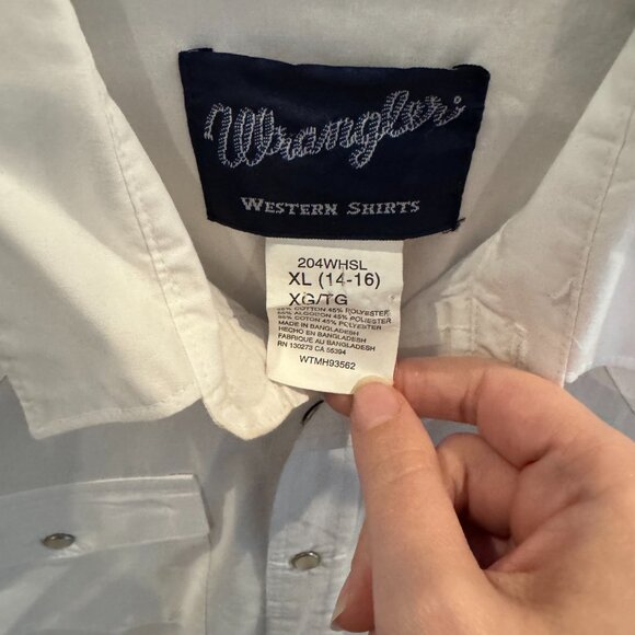 Wrangler Western Snap Shirt Youth XL White Pearl Snap Cowboy Rodeo Long Sleeve - Picture 2 of 4